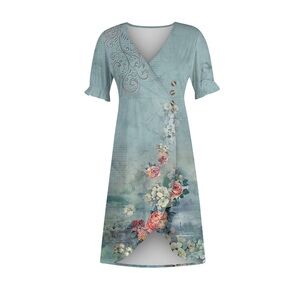 Amazon Summer Mint Green Floral V Neck Wrap Dress for Women, Size XXL